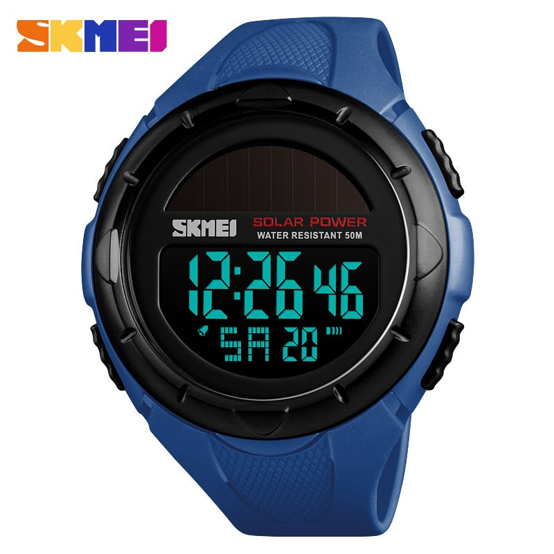 SKMEI Reloj SKMEI para hombres con luz luminosa, deportivo y digital. Funciona con energía solar, respetuoso con el medio ambiente, con alarma. Ideal para hombres, un reloj masculino y versátil. ⌚🌞🚀🔔🏃‍♂️