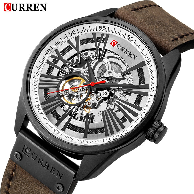 CURREN-reloj con mecanismo automático de Tourbillon para hombre, cronógrafo deportivo Masculino de cuero, con cuerda automática, nuevo