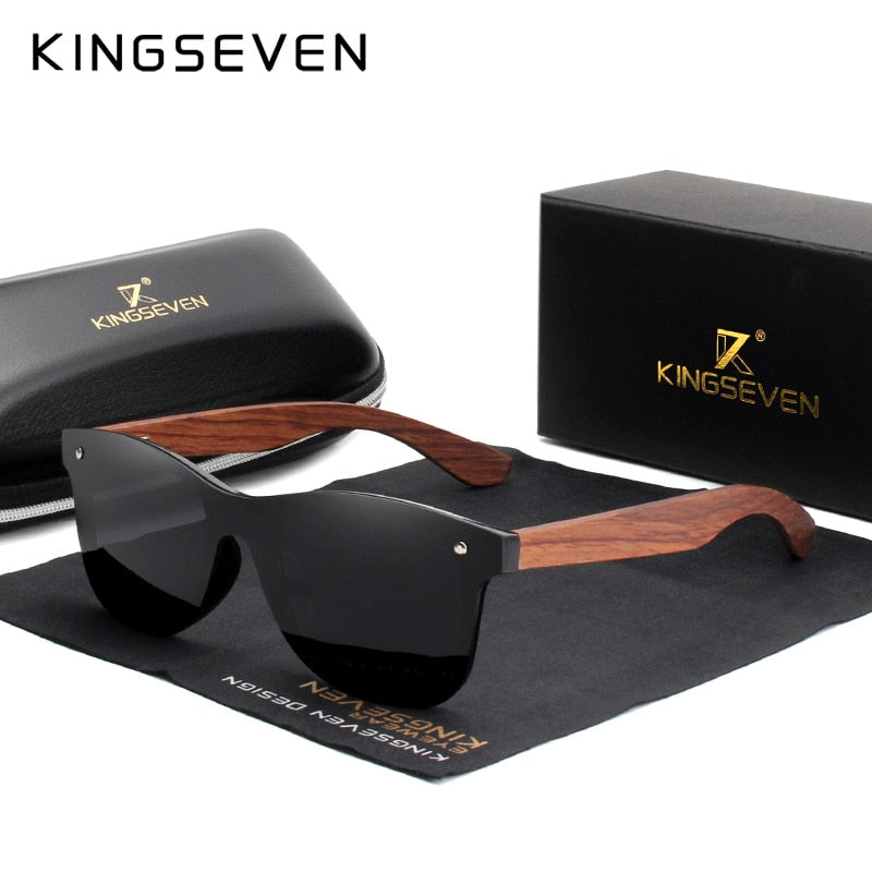 KINGSEVEN 🌳 Gafas de sol polarizadas hechas a mano 🕶️🌞, lentes de madera de nogal negro 🌲, protección UV400 ☀️, sin montura 🔄, estilo retro 🕰️. ¡Un toque único para tu look! 🌟