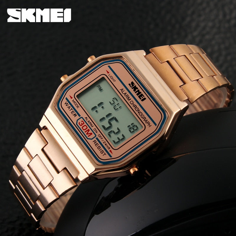 Reloj Deportivo Digital LED de Lujo de la Marca SKMEI, Moda Casual, Reloj de Pulsera Dorado para Hombres, de Acero Inoxidable, Resistente al Agua. ⌚️🏆