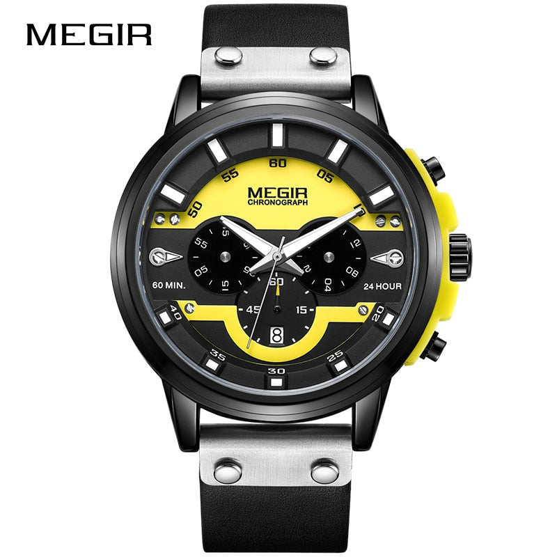 MEGIR-reloj deportivo de lujo para hombre, cronógrafo de pulsera de cuarzo y cuero, resistente al agua, nuevo, 2020