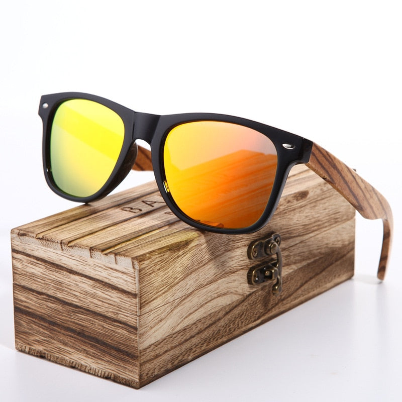 BARCUR  "Gafas de Sol Polarizadas de Madera de Zebra"! Hechas a mano con un elegante marco de madera vintage, ideales para los hombres que conducen. ¡Incluyen una caja para su cuidado! 🕶️🚘