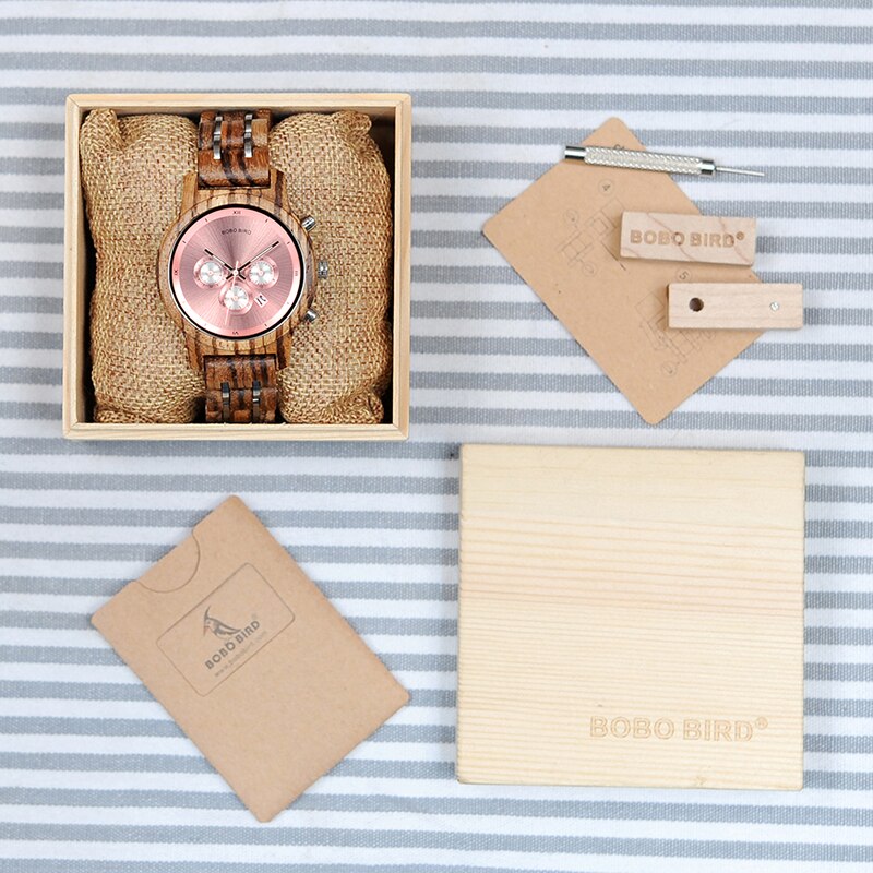 BOBO BIRD-Reloj de madera para hombre y mujer