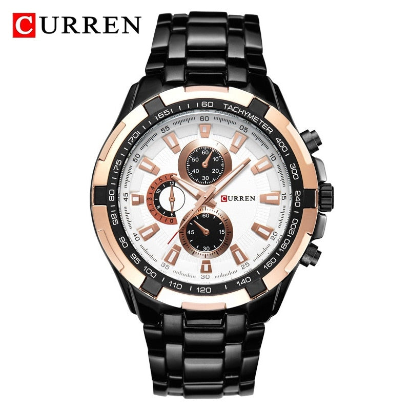 CURREN-reloj analógico de acero inoxidable para hombre, accesorio de pulsera de cuarzo resistente al agua con calendario, complemento masculino deportivo de marca de lujo con diseño militar, 8023