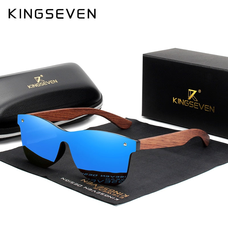 KINGSEVEN 🌳 Gafas de sol polarizadas hechas a mano 🕶️🌞, lentes de madera de nogal negro 🌲, protección UV400 ☀️, sin montura 🔄, estilo retro 🕰️. ¡Un toque único para tu look! 🌟