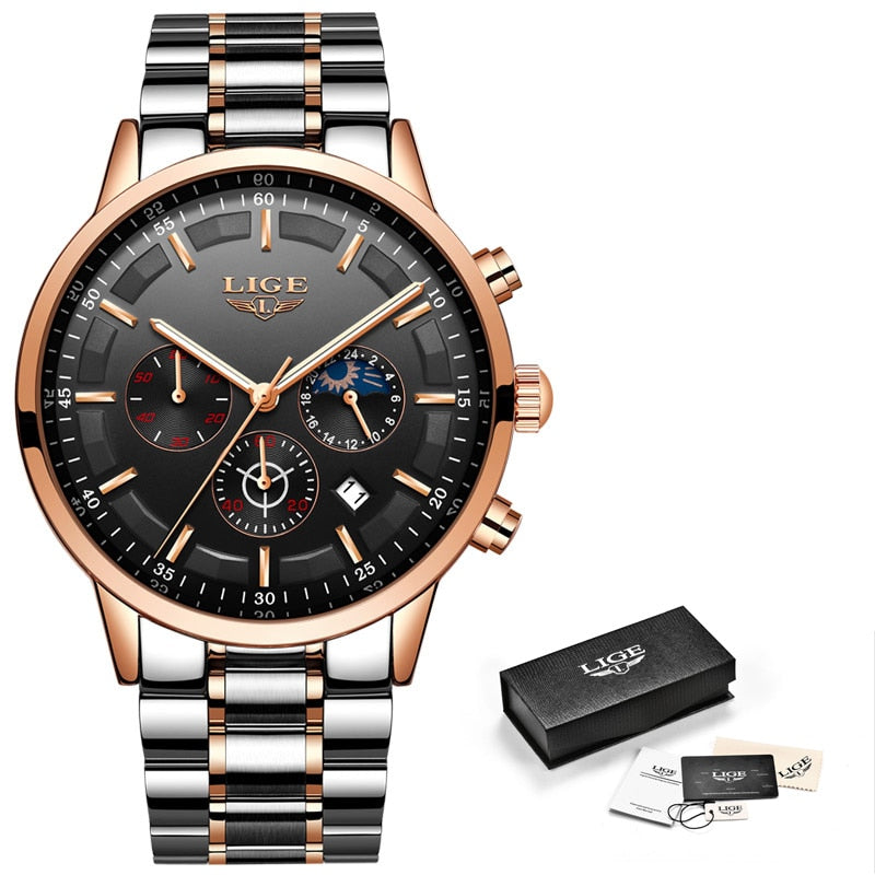 LIGE Moda Deporte Cuarzo Reloj Relojes Hombres Marca Superior Negocios Reloj Impermeable 💼🕶️ Relogio Masculino 💪🏼💦