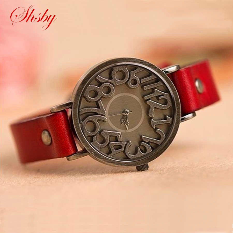 Shsby Nuevo Reloj Vintage Digital con Correa de Cuero Genuino para Mujeres, Reloj de Vestir Femenino con Correa de Cuero, Reloj de Cuarzo para Estudiantes y Reloj de Ocio.