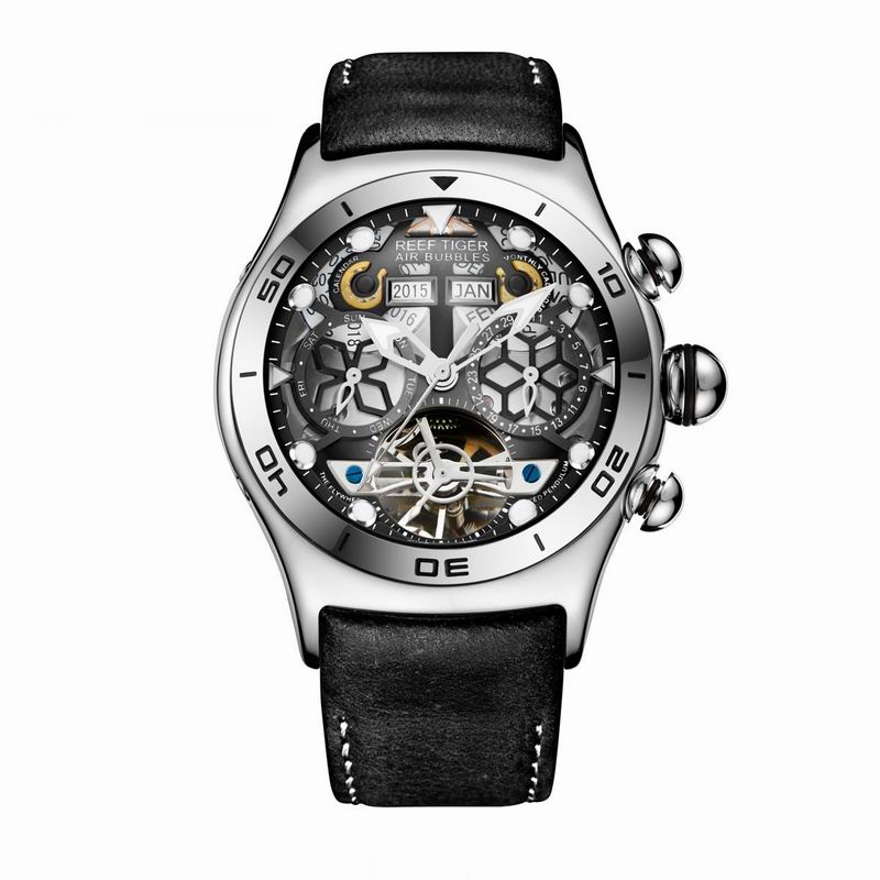 Reef Tiger/RT Reloj Deportivo para Hombres, Reloj Esqueleto Luminoso Año Mes Fecha Día, Oro Rosa, Reloj Automático.