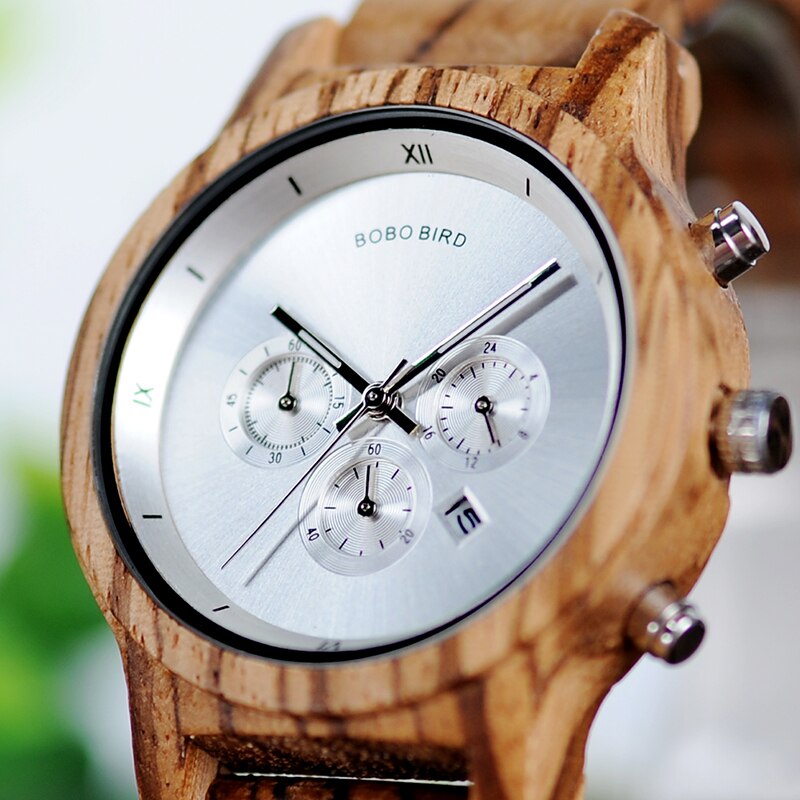 BOBO BIRD-Reloj de madera para hombre y mujer
