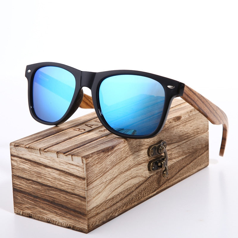 BARCUR  "Gafas de Sol Polarizadas de Madera de Zebra"! Hechas a mano con un elegante marco de madera vintage, ideales para los hombres que conducen. ¡Incluyen una caja para su cuidado! 🕶️🚘