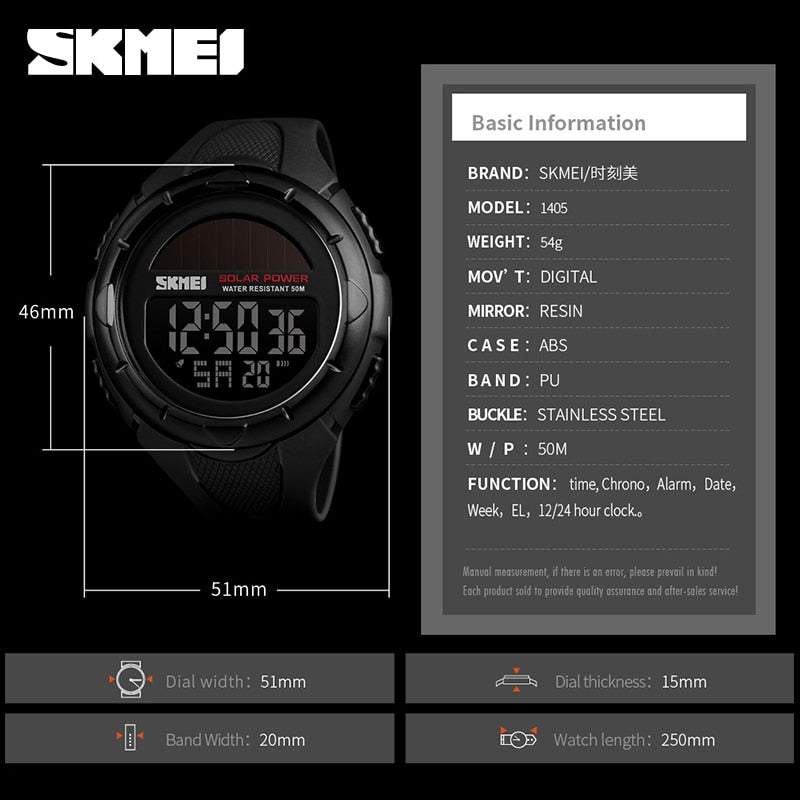 SKMEI Reloj SKMEI para hombres con luz luminosa, deportivo y digital. Funciona con energía solar, respetuoso con el medio ambiente, con alarma. Ideal para hombres, un reloj masculino y versátil. ⌚🌞🚀🔔🏃‍♂️