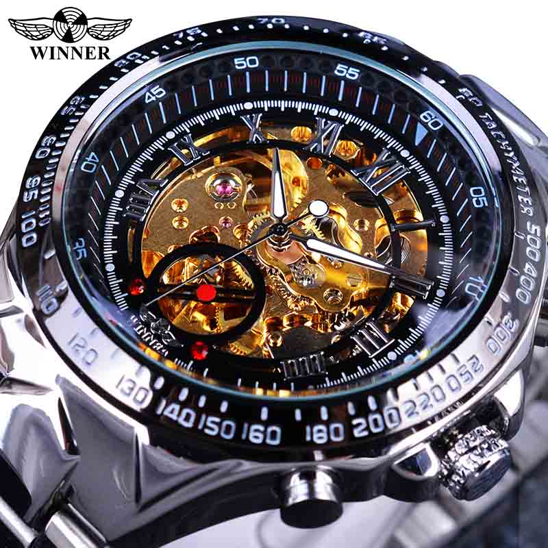Winner Esta elegante "Montre Homme" cuenta con un movimiento automático y un esqueleto que lo hace único. ¡Un reloj de primera categoría para hombres con gusto por el lujo y el estilo deportivo! ⌚🏆