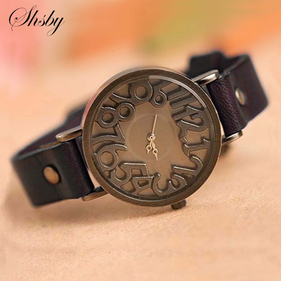 Shsby Nuevo Reloj Vintage Digital con Correa de Cuero Genuino para Mujeres, Reloj de Vestir Femenino con Correa de Cuero, Reloj de Cuarzo para Estudiantes y Reloj de Ocio.