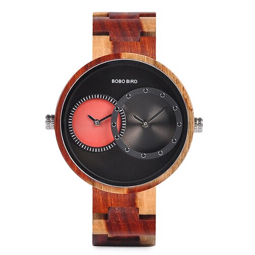 BOBO BIRD con 2 zonas horarias ⌚️🌳 Reloj de cuarzo de madera con diseño para mujeres, un regalo para hombres 🎁🎀 En caja de madera 🌲