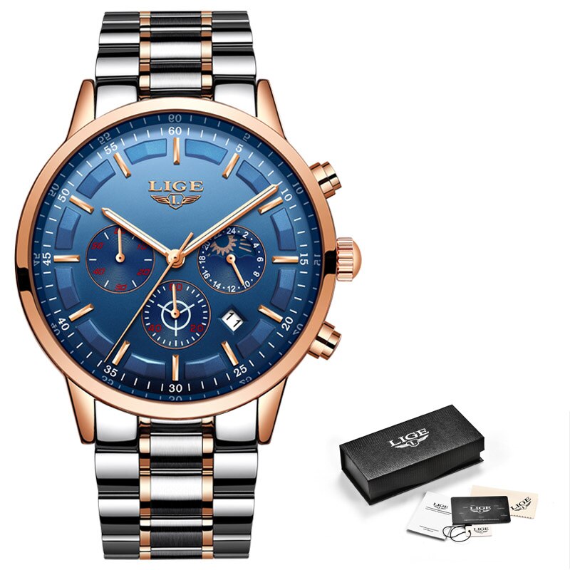 LIGE Moda Deporte Cuarzo Reloj Relojes Hombres Marca Superior Negocios Reloj Impermeable 💼🕶️ Relogio Masculino 💪🏼💦