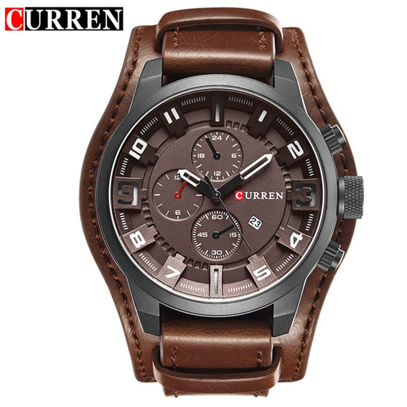 Curren-reloj analógico con correa de cuero para hombre, accesorio de pulsera de cuarzo resistente al agua con calendario, complemento Masculino deportivo de marca de lujo con diseño militar, 8225
