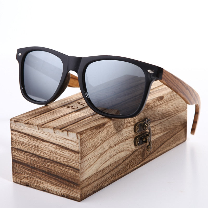 BARCUR  "Gafas de Sol Polarizadas de Madera de Zebra"! Hechas a mano con un elegante marco de madera vintage, ideales para los hombres que conducen. ¡Incluyen una caja para su cuidado! 🕶️🚘