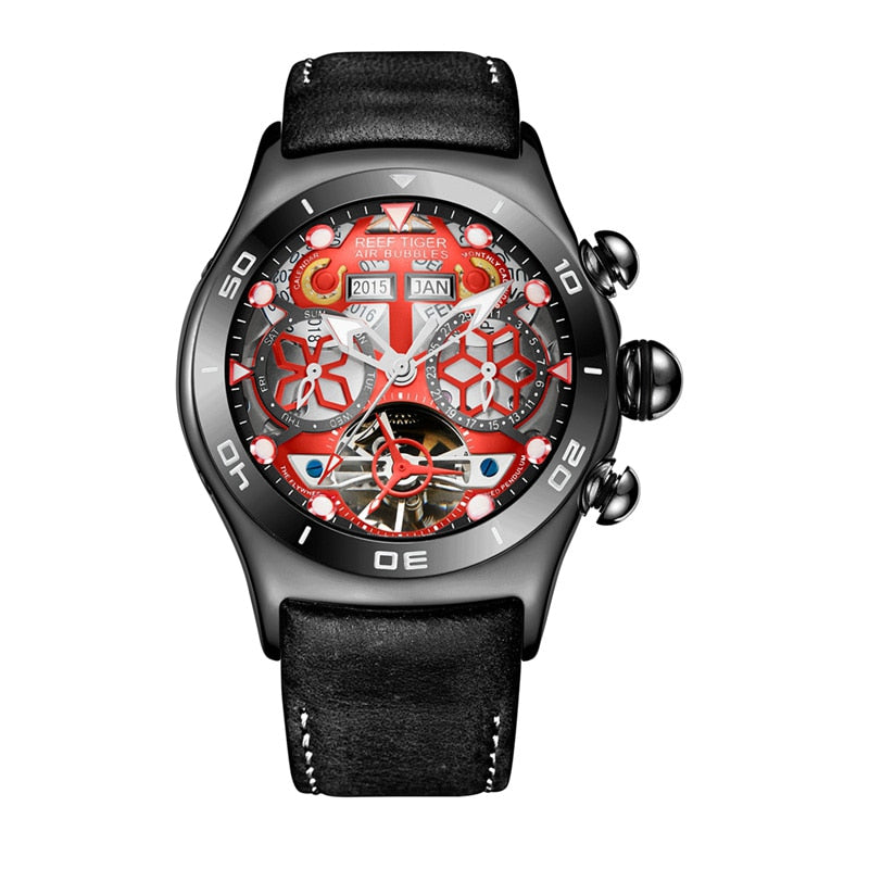 Reef Tiger/RT Reloj Deportivo para Hombres, Reloj Esqueleto Luminoso Año Mes Fecha Día, Oro Rosa, Reloj Automático.