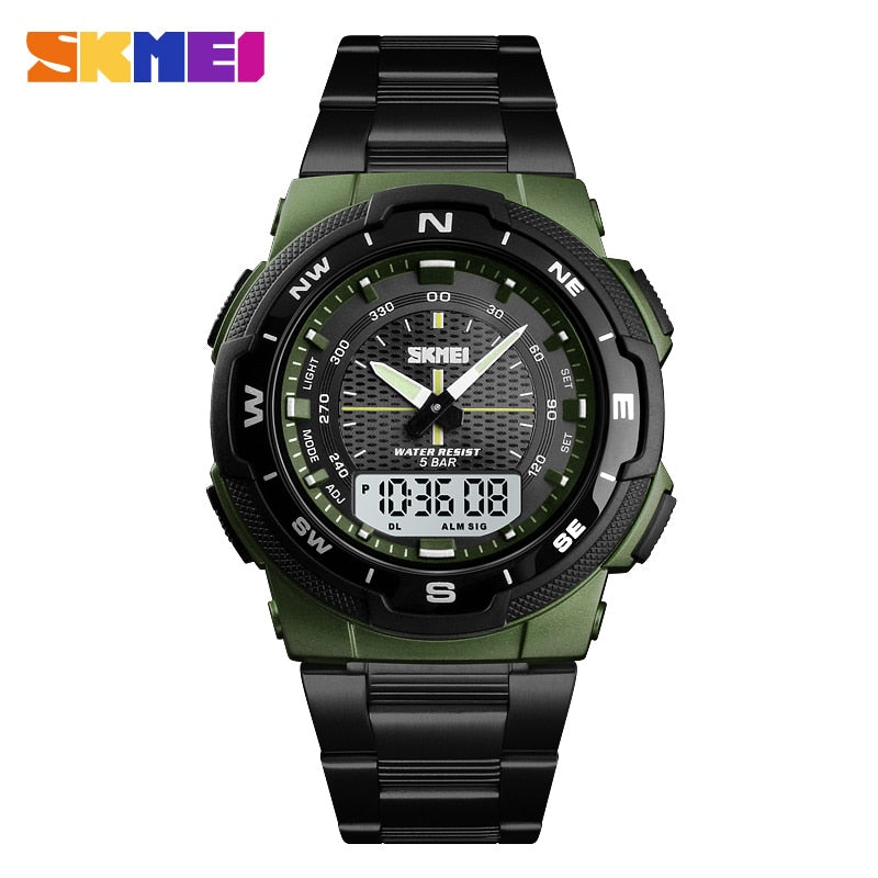 SKMEI Reloj SKMEI para hombre con estilo deportivo y de lujo. Correa de acero inoxidable y resistente al agua. Reloj de cuarzo de moda, perfecto para negocios.
