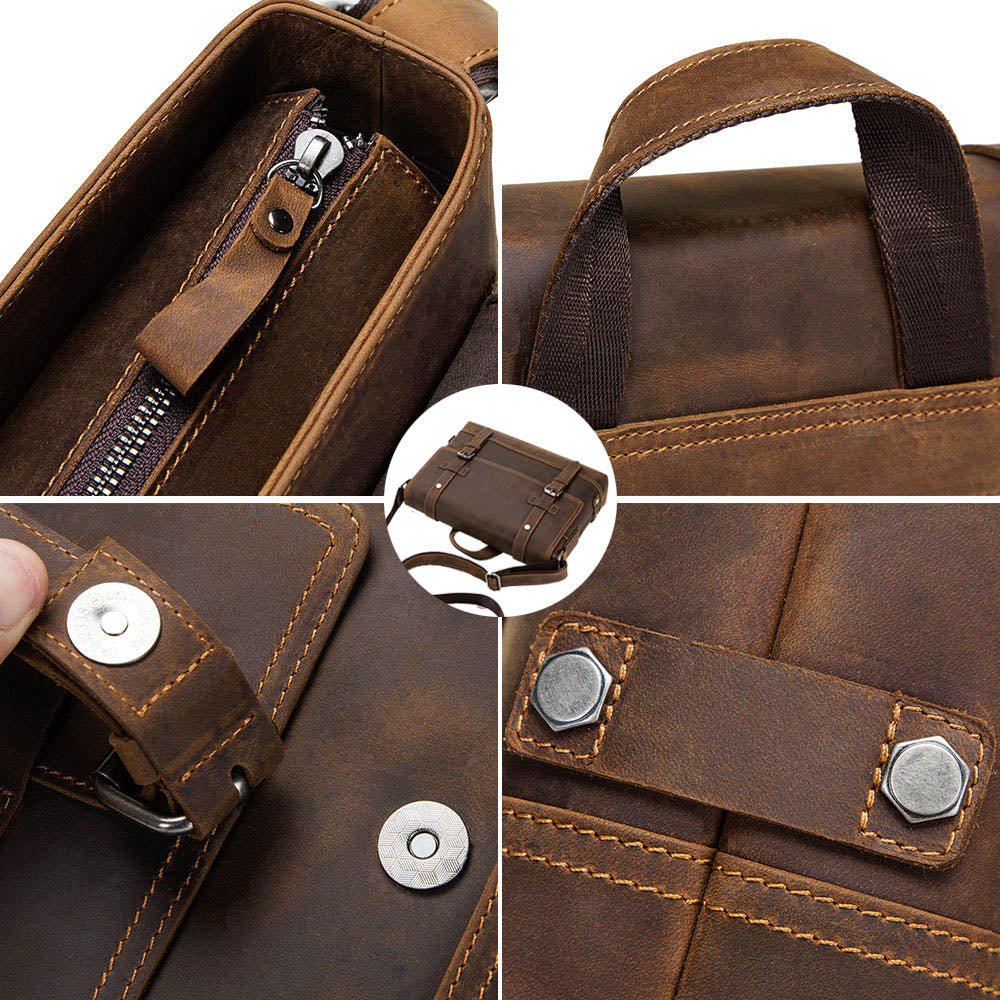 CONTACT'S-Bolso crazy horse de piel auténtica para hombre, bandolera vintage para ordenador portátil, bolso cruzado