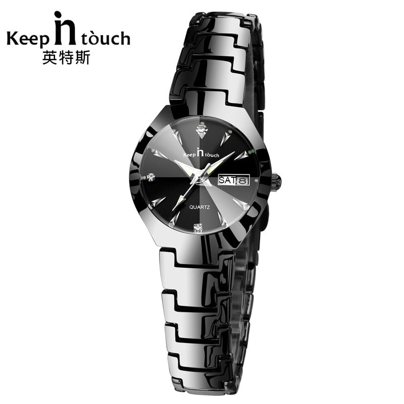 KEEP IN TOUCH 🖤📞 Reloj de plata negra para mujer, elegante reloj de pulsera de vestido con diamantes de imitación, movimiento de cuarzo y detalles luminosos. 👸💎 #braceletwomen #elegancia #estilo #moda