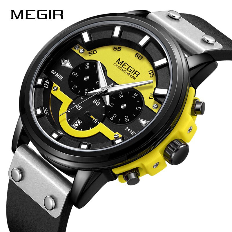 MEGIR-reloj deportivo de lujo para hombre, cronógrafo de pulsera de cuarzo y cuero, resistente al agua, nuevo, 2020