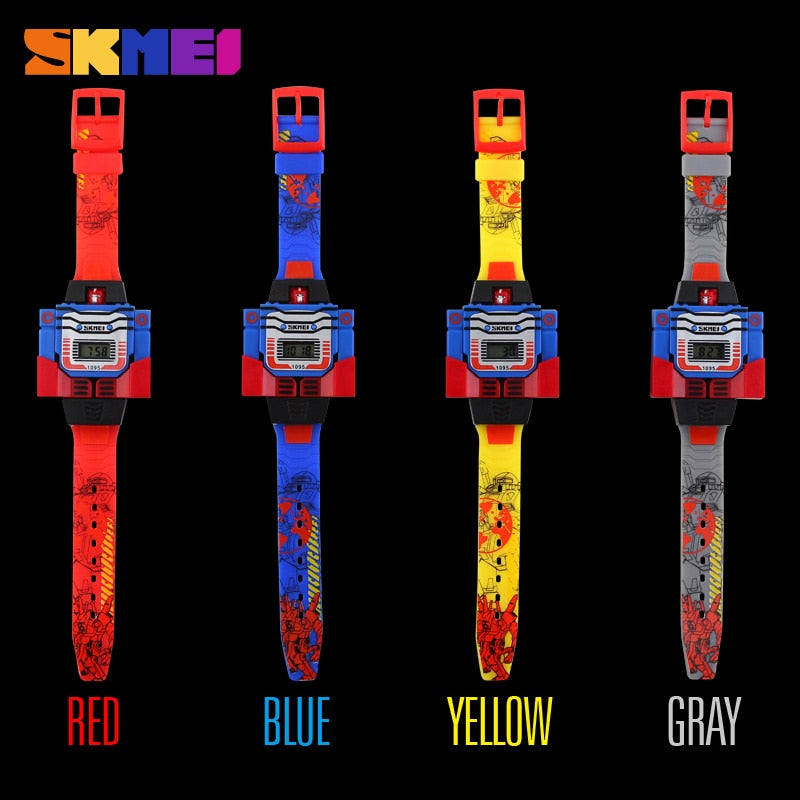 SKMEI para niños con diseño de caricaturas, LED y temática de robots transformables. Perfecto para los niños que les encantan los juguetes de transformación. Ideal para los pequeños entusiastas de los deportes. Modelo 1095 de la marca SKMEI.