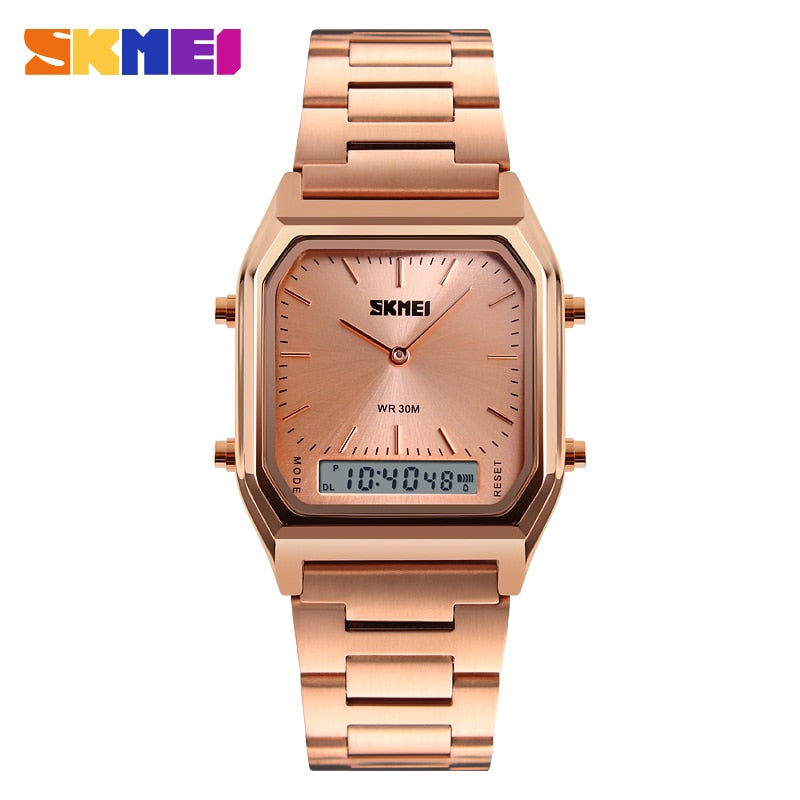 SKMEI moda casual, cuarzo, cronógrafo digital, luz de fondo, resistente al agua, hora dual, modelo 1220. COLORES
