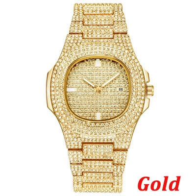 TOPGRILLZ con Incrustaciones en Cuadrante de Color Dorado, Estilo HIP HOP, Cuarzo y Acero Inoxidable con Micropave CZ. Reloj de Moda Relojio."