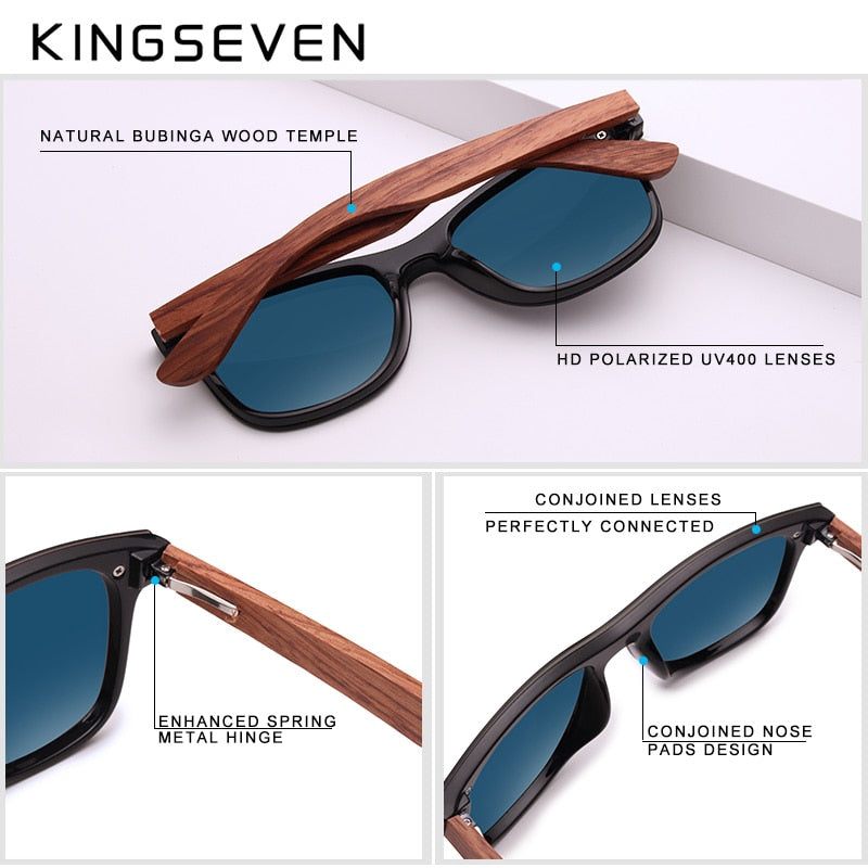 KINGSEVEN 🌳 Gafas de sol polarizadas hechas a mano 🕶️🌞, lentes de madera de nogal negro 🌲, protección UV400 ☀️, sin montura 🔄, estilo retro 🕰️. ¡Un toque único para tu look! 🌟