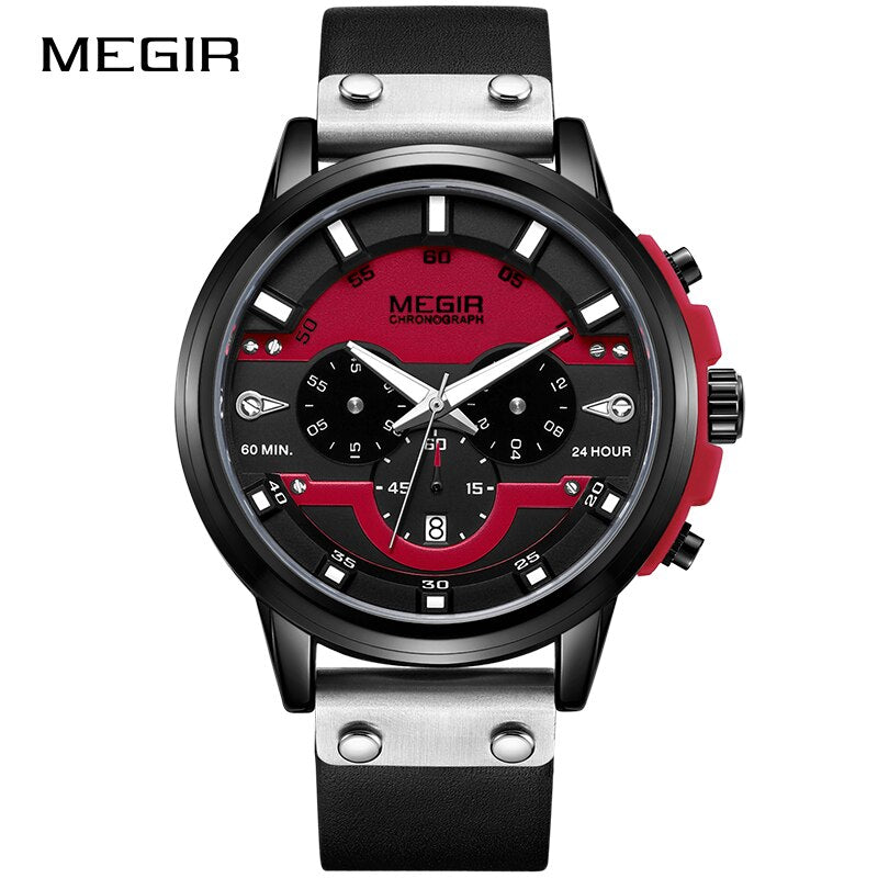 MEGIR-reloj deportivo de lujo para hombre, cronógrafo de pulsera de cuarzo y cuero, resistente al agua, nuevo, 2020