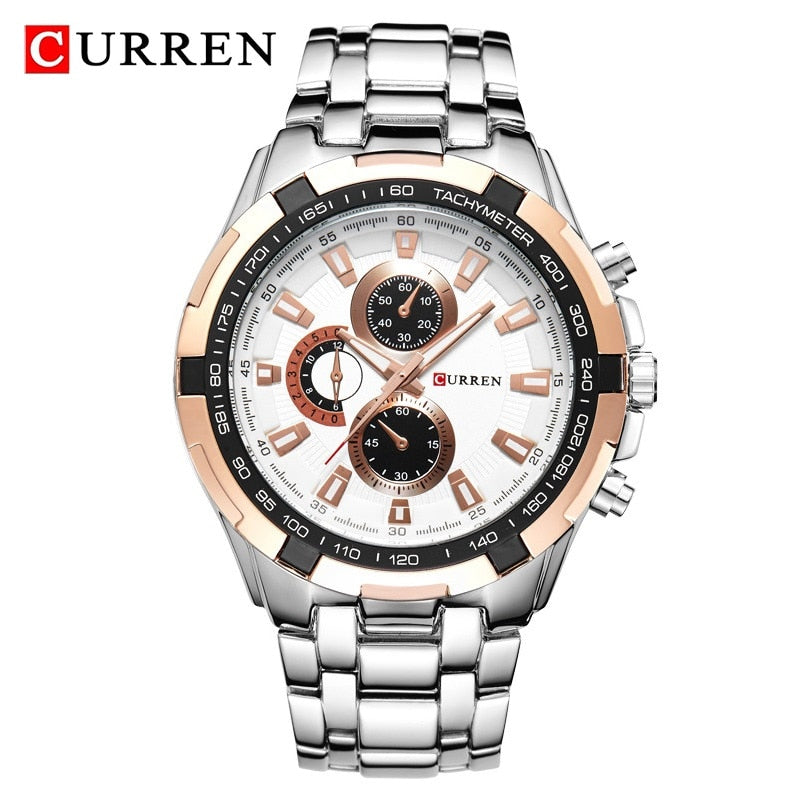 CURREN-reloj analógico de acero inoxidable para hombre, accesorio de pulsera de cuarzo resistente al agua con calendario, complemento masculino deportivo de marca de lujo con diseño militar, 8023