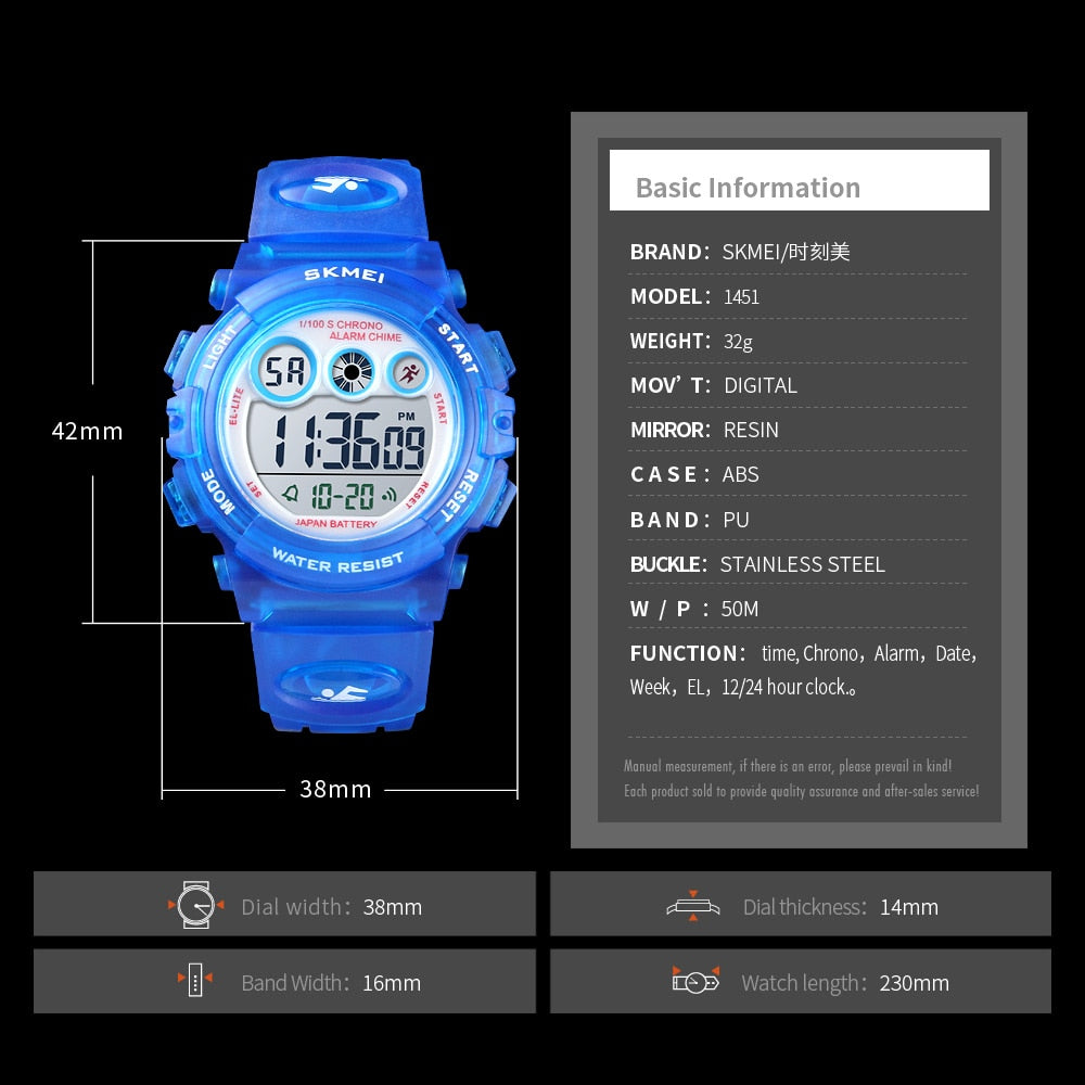 SKMEI Reloj deportivo para niños de la marca SKMEI, resistente al agua y con pantalla LED digital. Un lujoso reloj electrónico para niños y niñas, ideal como regalo. ⌚💦🎁