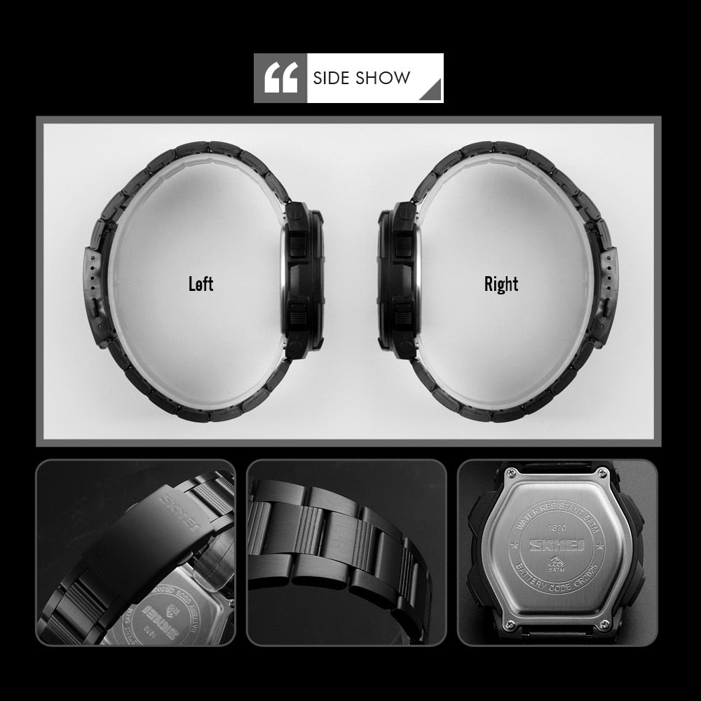 SKMEI Reloj SKMEI para hombre con estilo deportivo y de lujo. Correa de acero inoxidable y resistente al agua. Reloj de cuarzo de moda, perfecto para negocios.