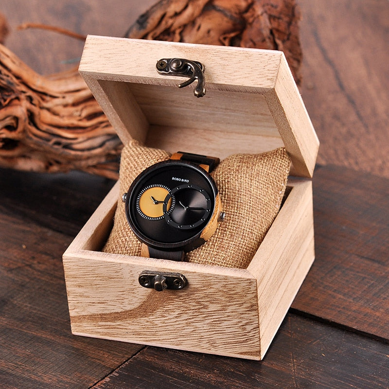 BOBO BIRD con 2 zonas horarias ⌚️🌳 Reloj de cuarzo de madera con diseño para mujeres, un regalo para hombres 🎁🎀 En caja de madera 🌲