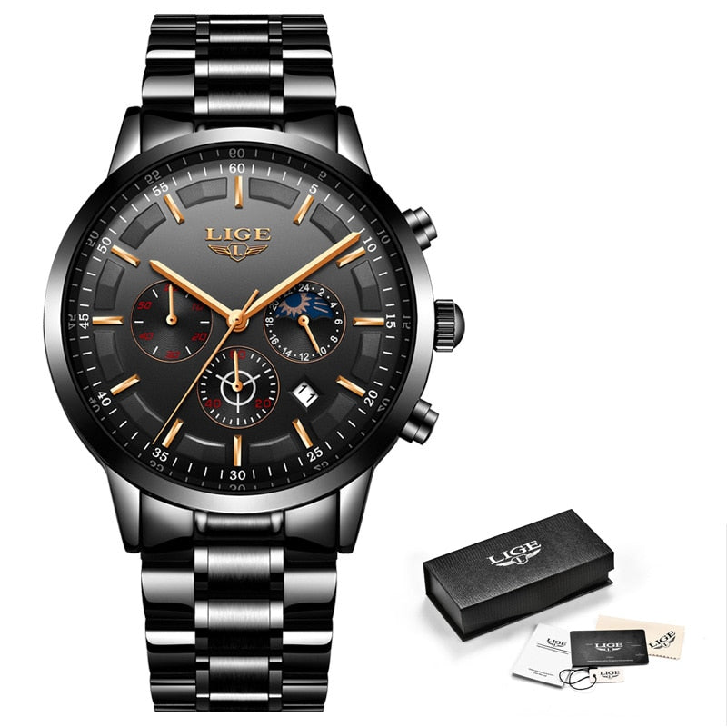 LIGE Moda Deporte Cuarzo Reloj Relojes Hombres Marca Superior Negocios Reloj Impermeable 💼🕶️ Relogio Masculino 💪🏼💦