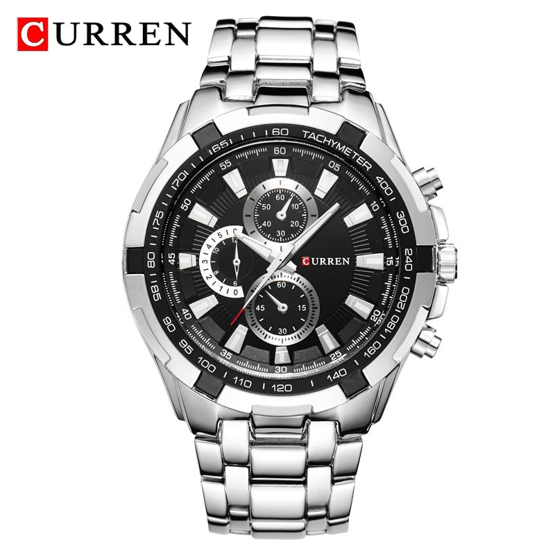 CURREN-reloj analógico de acero inoxidable para hombre, accesorio de pulsera de cuarzo resistente al agua con calendario, complemento masculino deportivo de marca de lujo con diseño militar, 8023