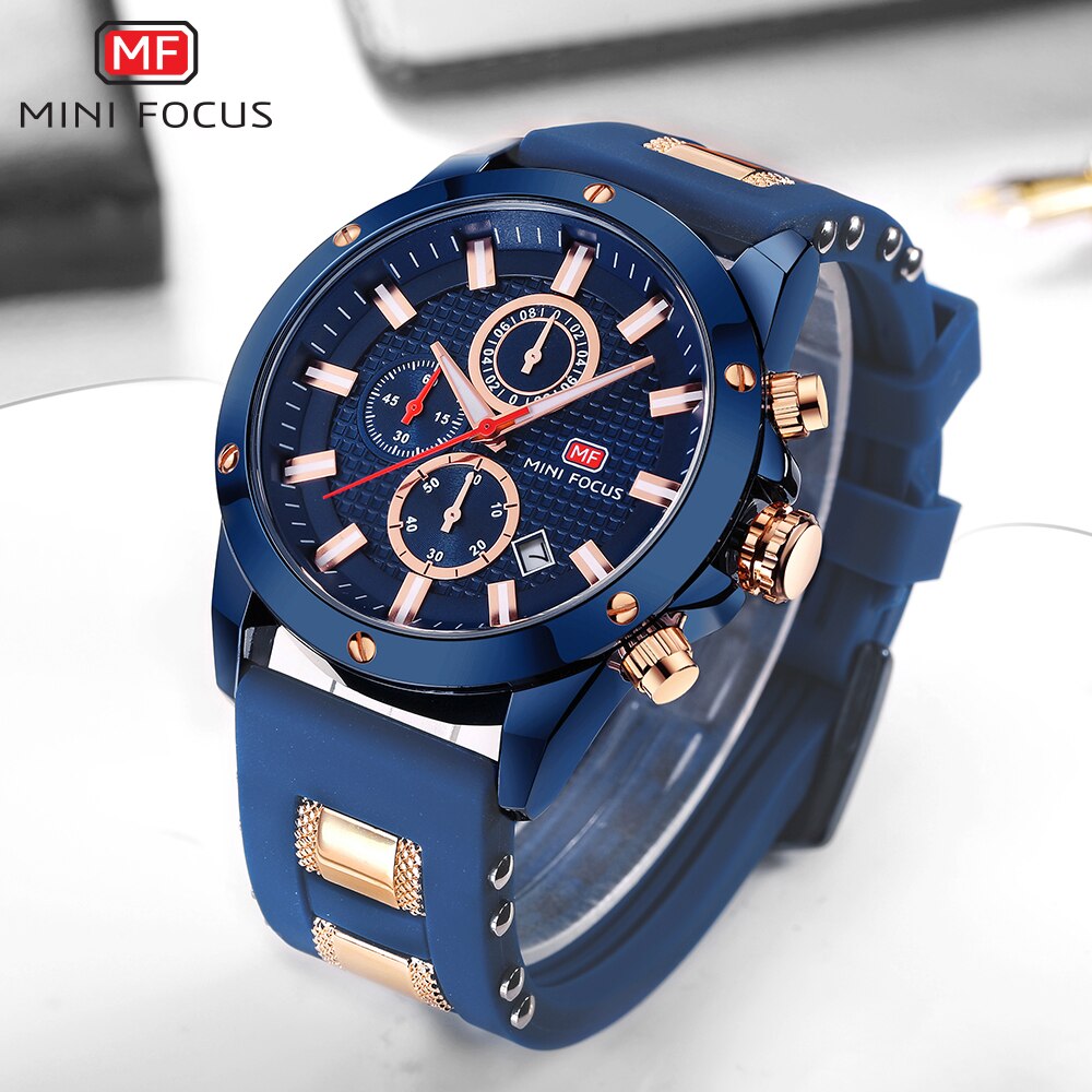MINI FOCUS-reloj analógico con correa de silicona para hombre, accesorio de pulsera de cuarzo resistente al agua con cronógrafo, complemento masculino deportivo de marca de lujo con diseño militar.