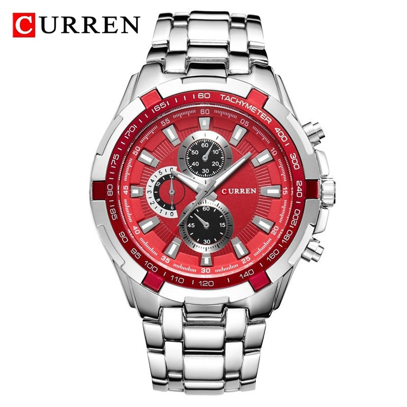 CURREN-reloj analógico de acero inoxidable para hombre, accesorio de pulsera de cuarzo resistente al agua con calendario, complemento masculino deportivo de marca de lujo con diseño militar, 8023