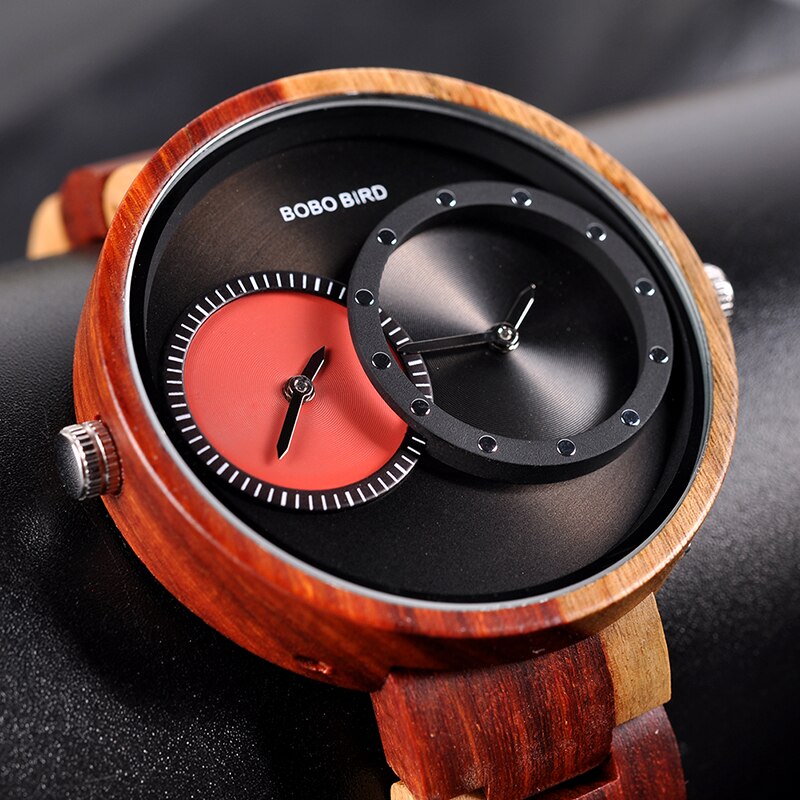 BOBO BIRD con 2 zonas horarias ⌚️🌳 Reloj de cuarzo de madera con diseño para mujeres, un regalo para hombres 🎁🎀 En caja de madera 🌲