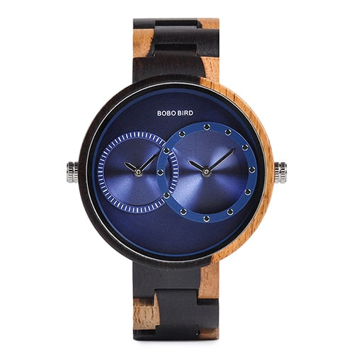 BOBO BIRD con 2 zonas horarias ⌚️🌳 Reloj de cuarzo de madera con diseño para mujeres, un regalo para hombres 🎁🎀 En caja de madera 🌲