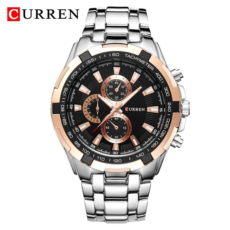 CURREN-reloj analógico de acero inoxidable para hombre, accesorio de pulsera de cuarzo resistente al agua con calendario, complemento masculino deportivo de marca de lujo con diseño militar, 8023