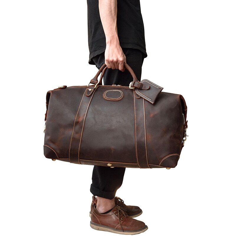 MAHEU-Bolso de viaje de cuero de vaca para hombre, bolsa grande de viaje con remaches, Crazy Horse, 100%