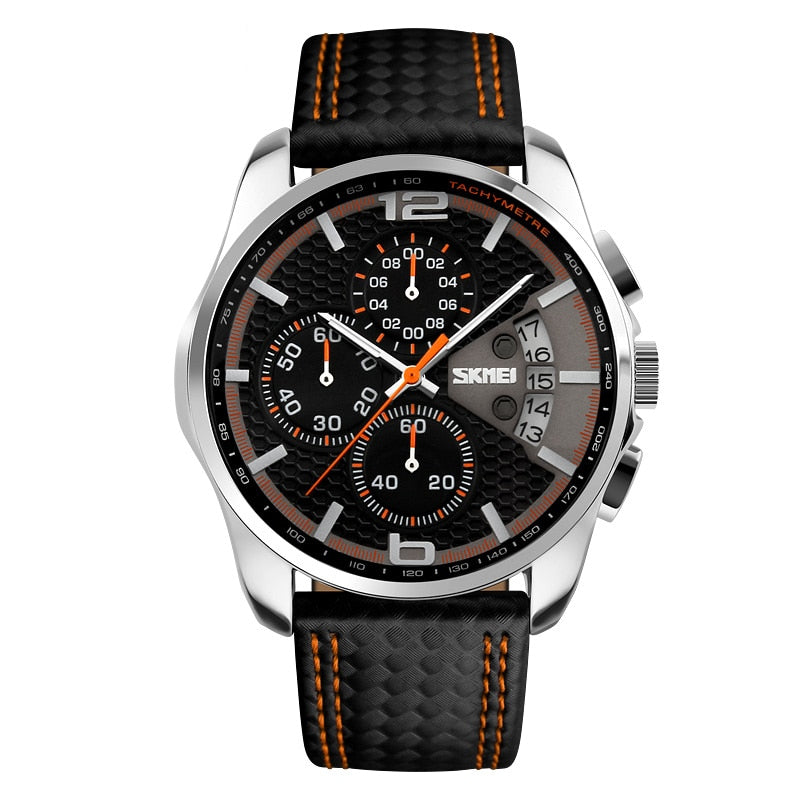 SKMEI Reloj Deportivo de Moda para Hombres, Marca de Lujo, Correa de Cuero, Resistente al Agua 5 Bar, Reloj de Pulsera de Cuarzo, Relogio Masculino 9106.