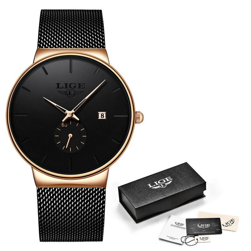 LIGE ⌚👨‍💼 Reloj ejecutivo de lujo para hombres 💼💎  Cronógrafo de cuarzo ultra delgado ⌚🔧💼  Ideal para regalo 🎁👔  Relojes de cuarzo 💎⌚