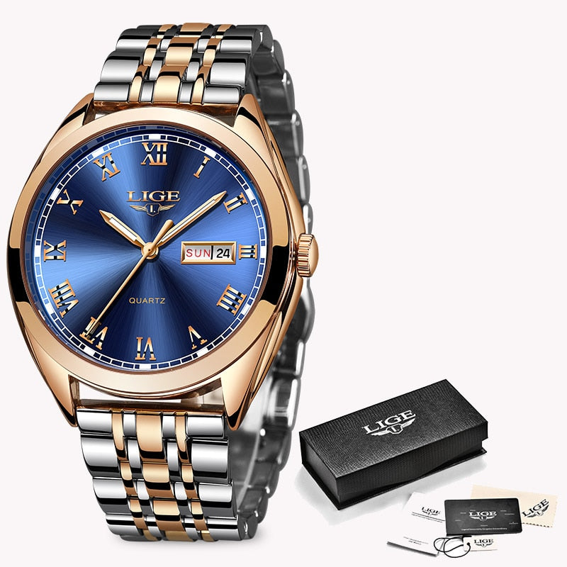 2021 ⌚ LIGE Nuevo Reloj de Mujer en Oro Rosa 💼🌹 Reloj de Cuarzo de Negocios para Mujeres, Marca de Lujo Superior ⌚👩 Reloj de Pulsera Femenino 🕰️👧 Reloj Elegante Relogio Feminino 💫