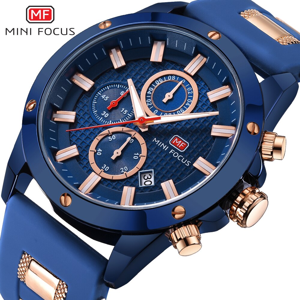 MINI FOCUS-reloj analógico con correa de silicona para hombre, accesorio de pulsera de cuarzo resistente al agua con cronógrafo, complemento masculino deportivo de marca de lujo con diseño militar.