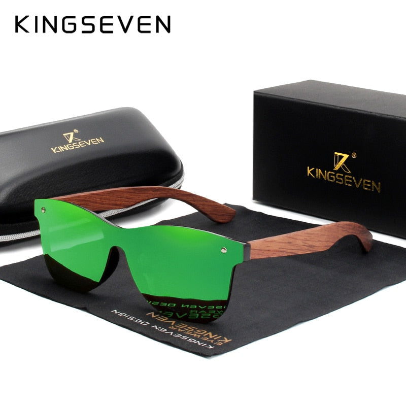 KINGSEVEN 🌳 Gafas de sol polarizadas hechas a mano 🕶️🌞, lentes de madera de nogal negro 🌲, protección UV400 ☀️, sin montura 🔄, estilo retro 🕰️. ¡Un toque único para tu look! 🌟