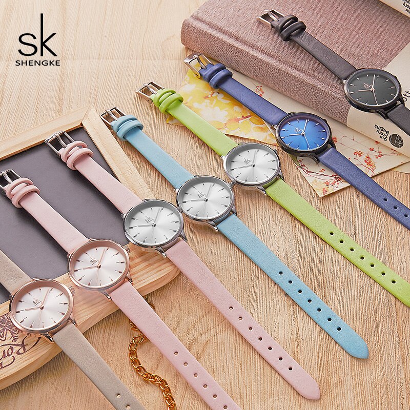 Shengke Reloj Casual para Mujeres con Correa de Cuero Ajustable ⌚👜 Reloj de Cuarzo Mujer Moda Negro Montre Femme 🖤👩