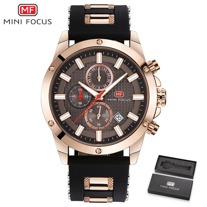 MINI FOCUS-reloj analógico con correa de silicona para hombre, accesorio de pulsera de cuarzo resistente al agua con cronógrafo, complemento masculino deportivo de marca de lujo con diseño militar.
